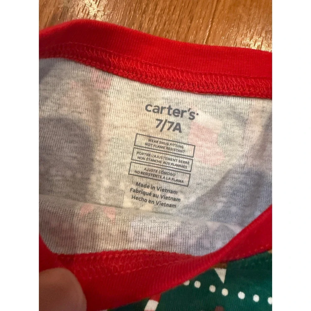 Carter's Pajamas Kids Size 7 Green Christmas Reindeer Sleigh 2-Piece Set NWT
